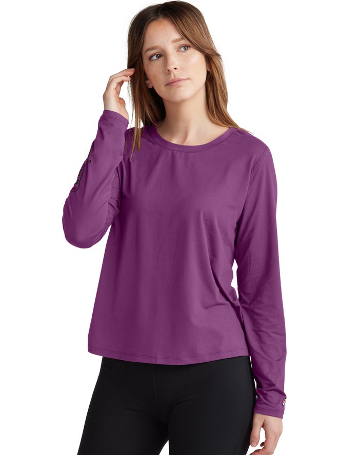 Champion T-Shirt Dames - DonkerPaars - Soft Touch Cutout Long-Sleeve ( 615304-PWQ )